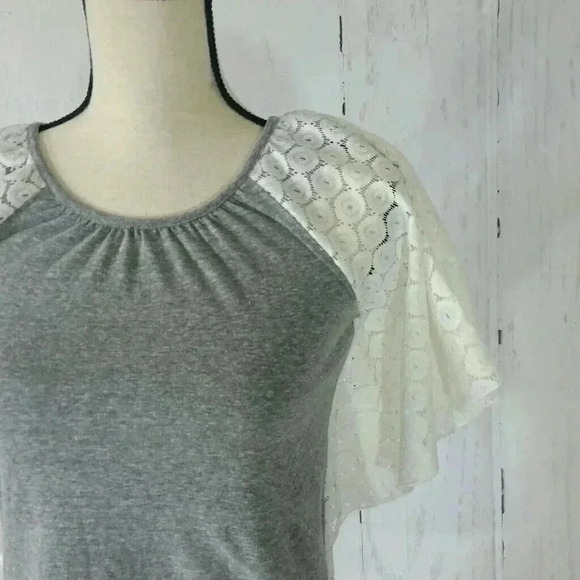 Speechless Grey Lace Flutter Sleeve top - Picture 2 of 5